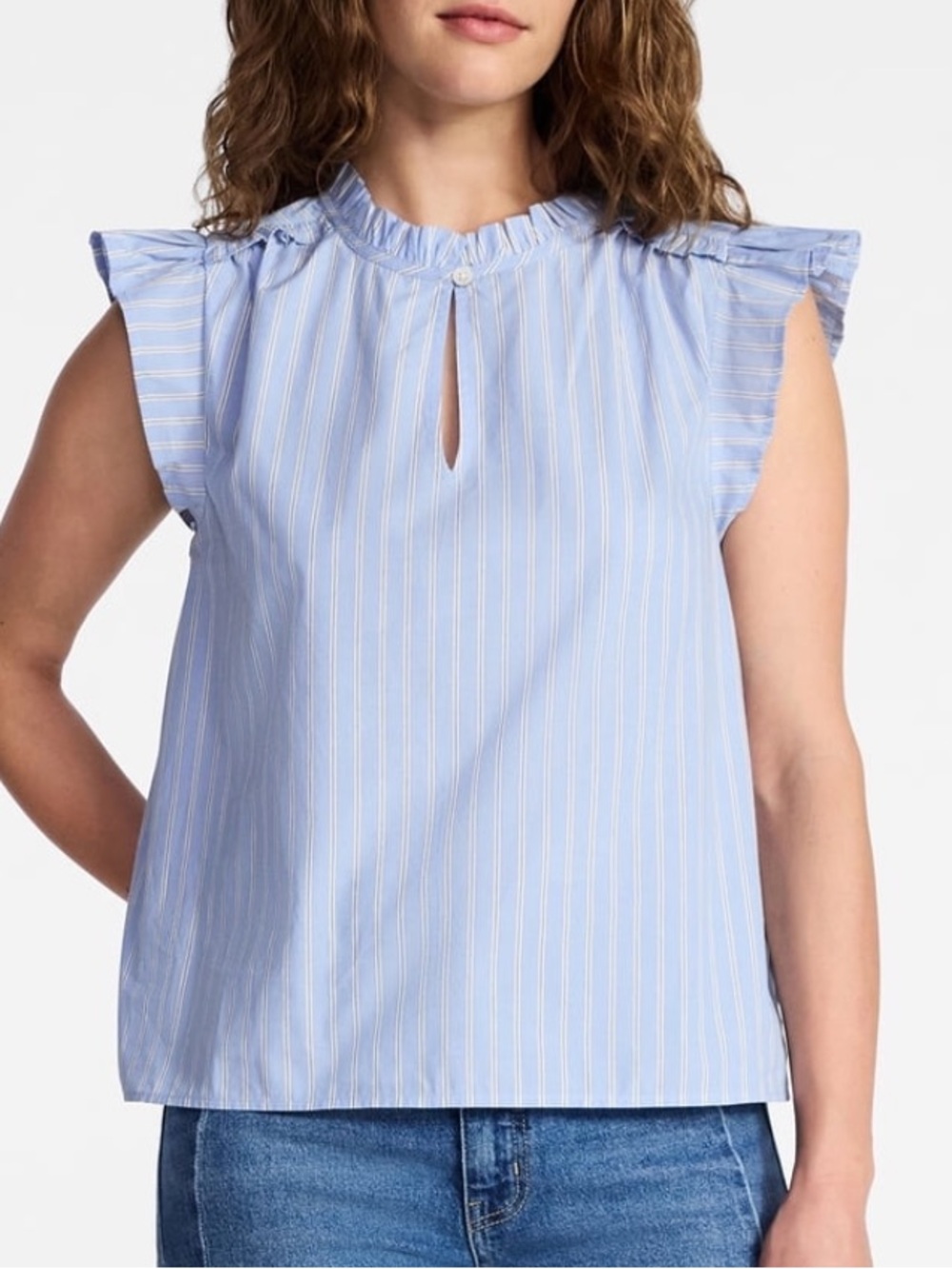 Light Blue Stripe Ruffle Sleeve Blouse NWT